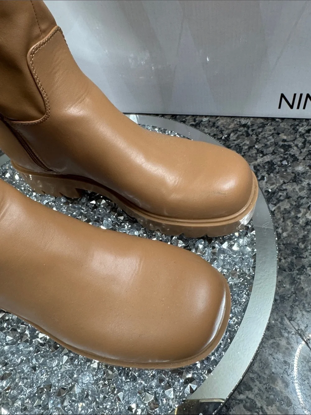 Nine West Verve3 Tall Platform Over-the-Knee Boots in Tan EUC 9